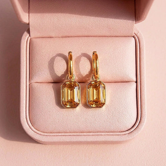 Emerald-Cut Charm Drop Hoop Earrings | Luxe3690