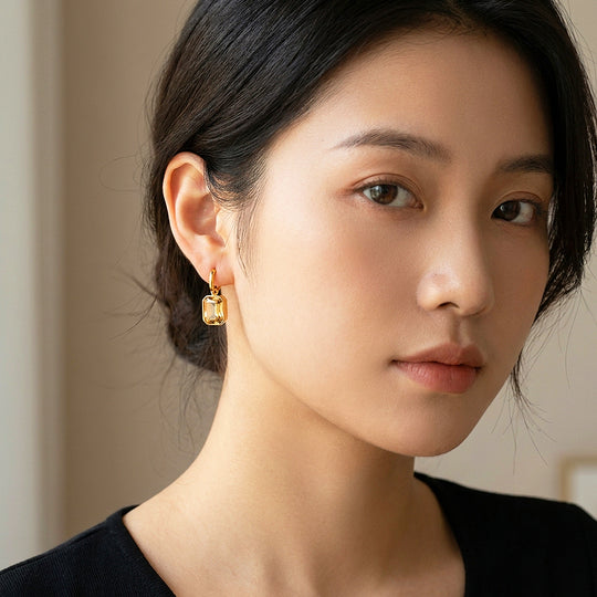 Emerald-Cut Charm Drop Hoop Earrings | Luxe3690