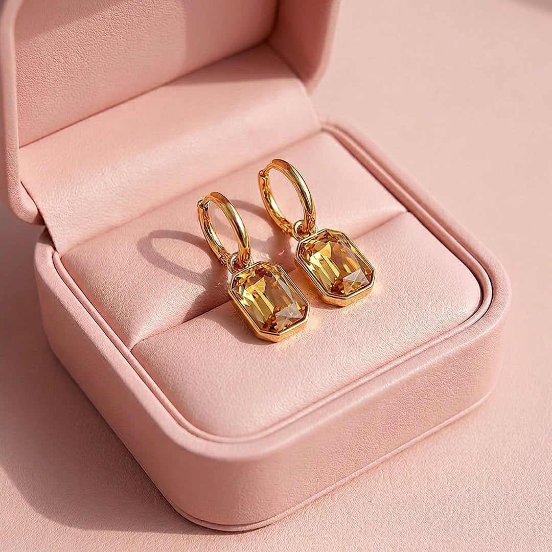 Emerald-Cut Charm Drop Hoop Earrings | Luxe3690