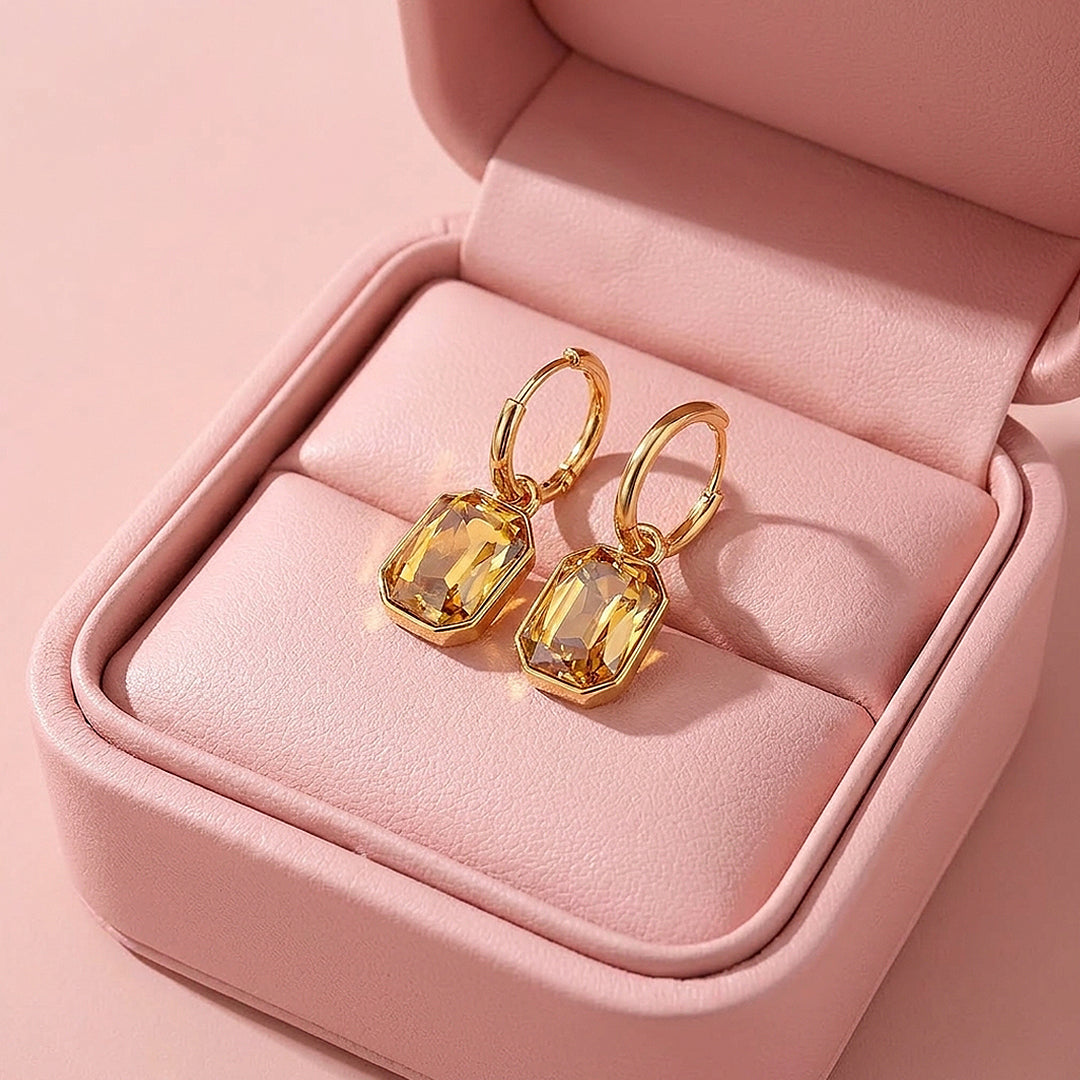 Emerald-Cut Charm Drop Hoop Earrings | Luxe3690