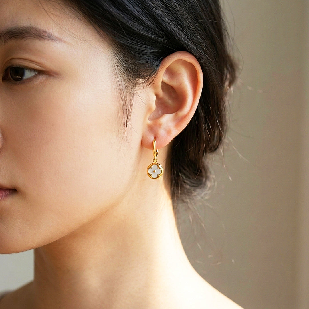 Clover Medallion Drop Hoop Earrings | Luxe3694
