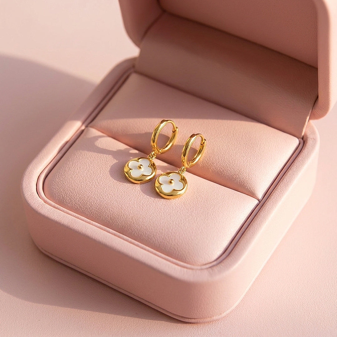 Clover Medallion Drop Hoop Earrings | Luxe3694