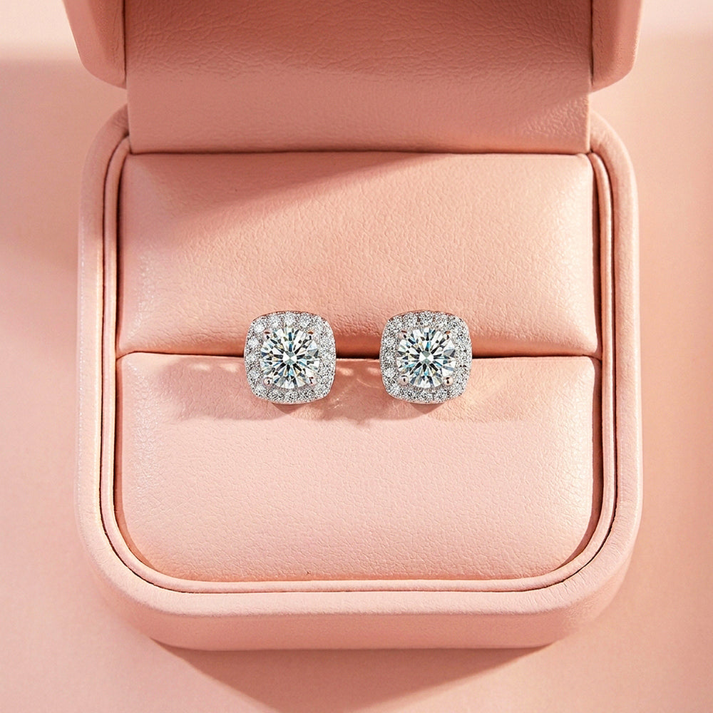 Cushion Halo Solitaire Stud Earrings | Luxe3695