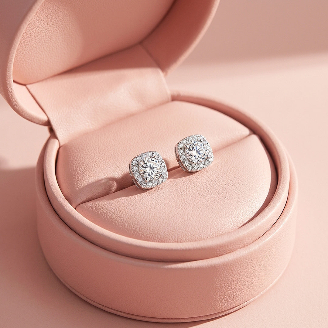 Cushion Halo Solitaire Stud Earrings | Luxe3695