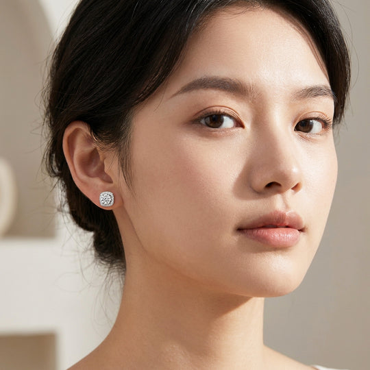 Cushion Halo Solitaire Stud Earrings | Luxe3695