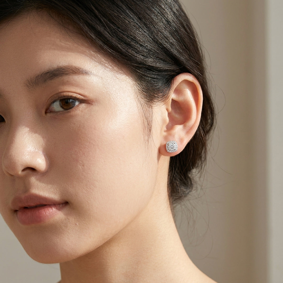 Cushion Halo Solitaire Stud Earrings | Luxe3695