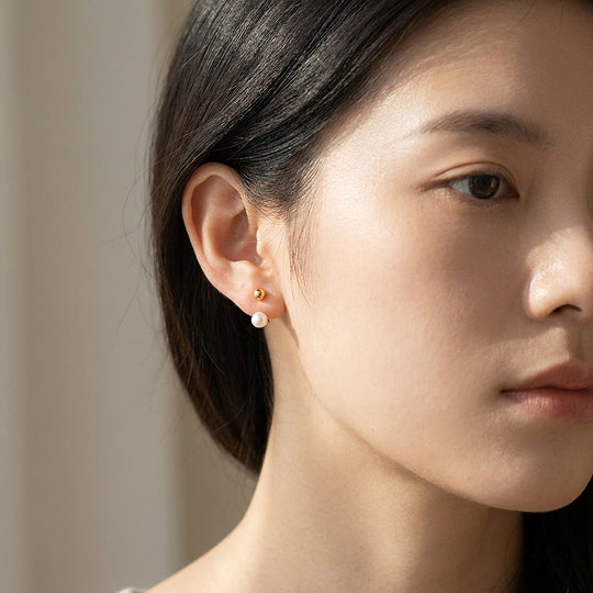 Ball &amp; Pearl Drop Stud Earrings | Luxe3697