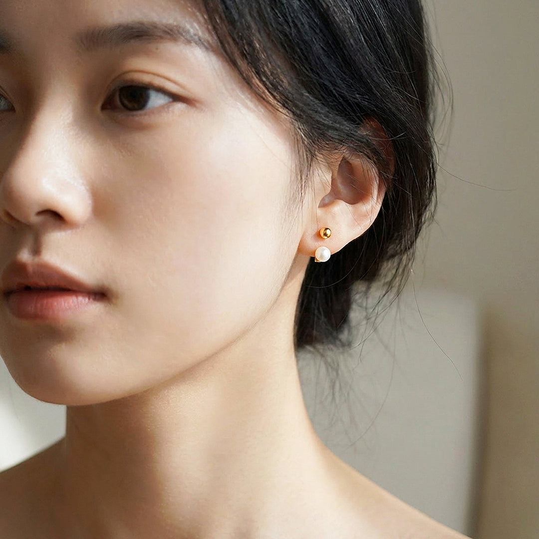 Ball &amp; Pearl Drop Stud Earrings | Luxe3697