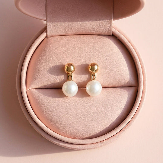 Ball &amp; Pearl Drop Stud Earrings | Luxe3697