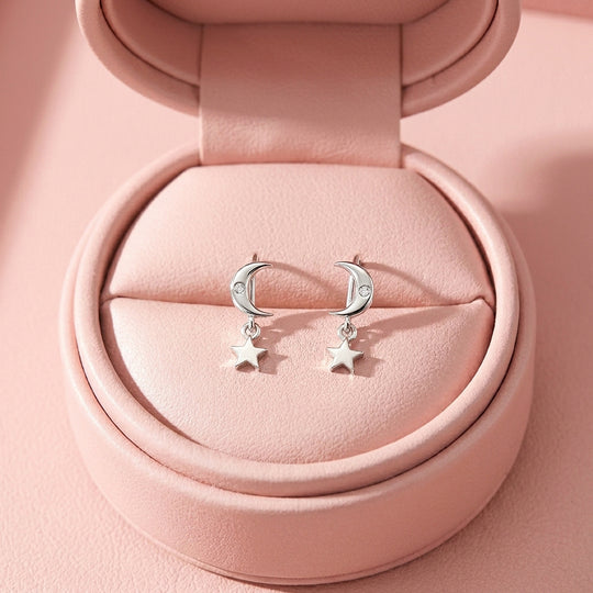 Crescent Moon &amp; Star Drop Earrings | Luxe3699