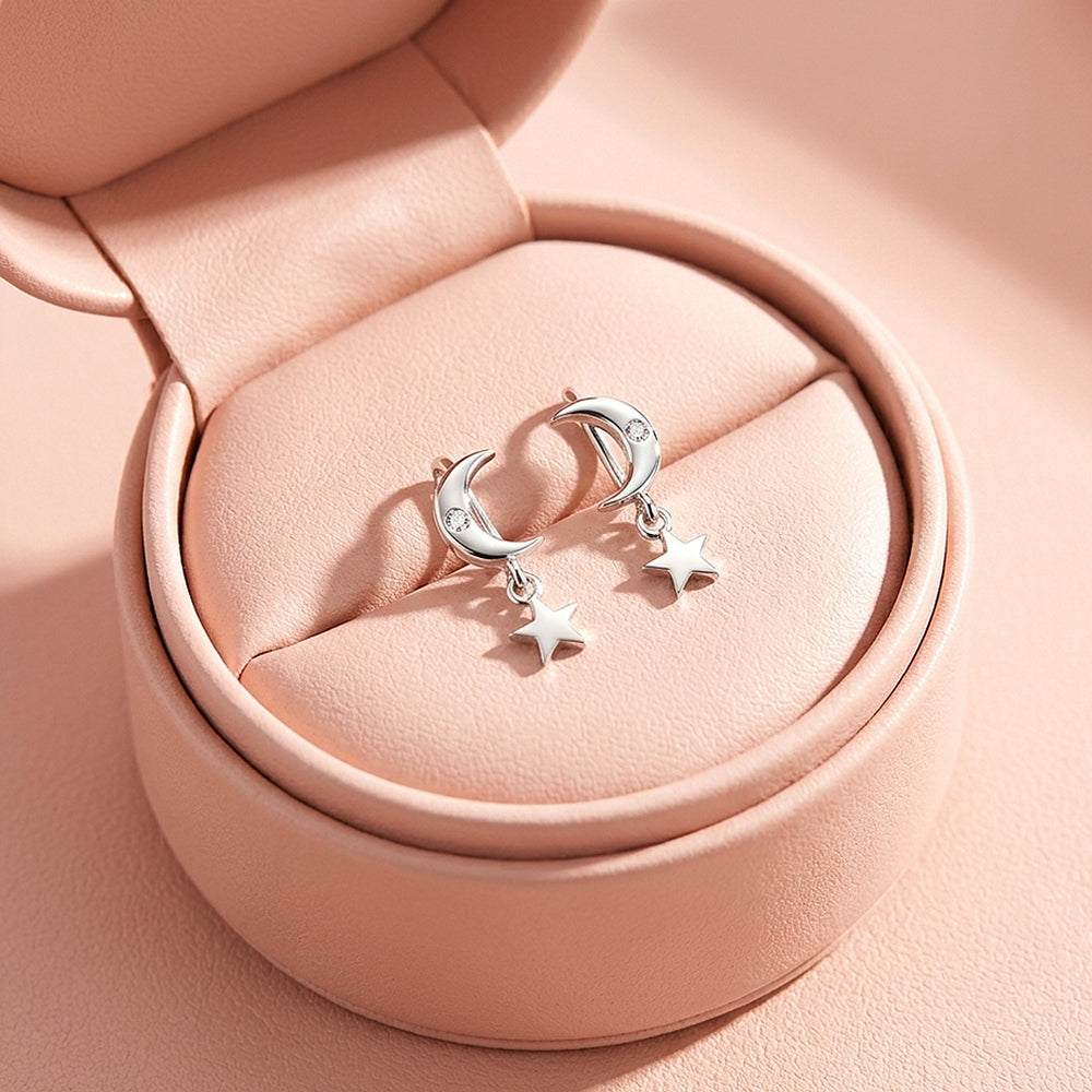 Crescent Moon & Star Drop Earrings | Luxe3699
