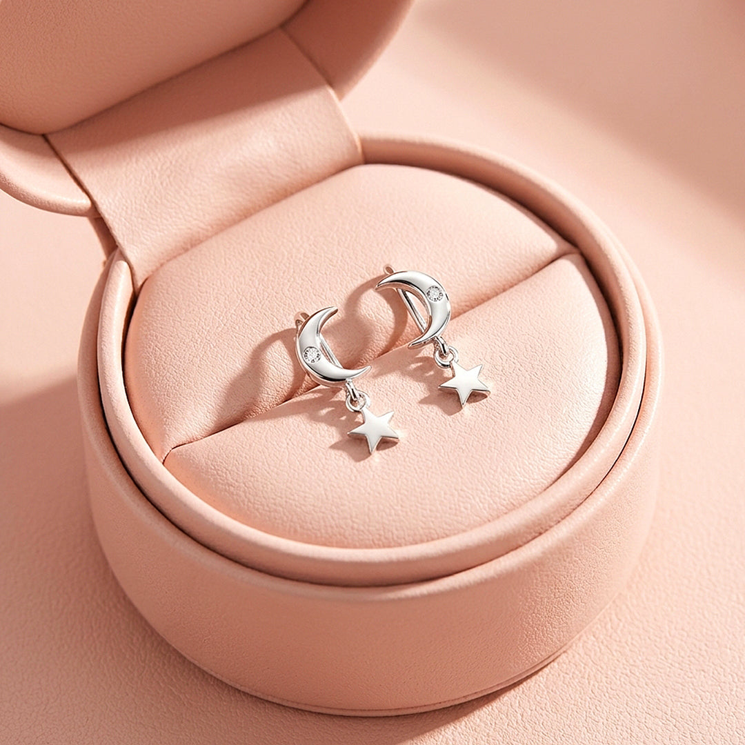 Crescent Moon &amp; Star Drop Earrings | Luxe3699