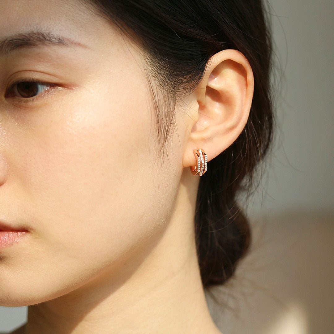 Triple-Row Pavé Geometric Huggie Earrings | Luxe3701