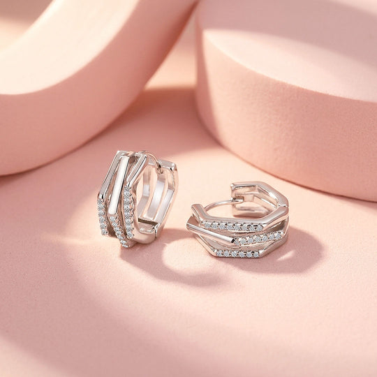 Triple-Row Pavé Geometric Huggie Earrings | Luxe3701