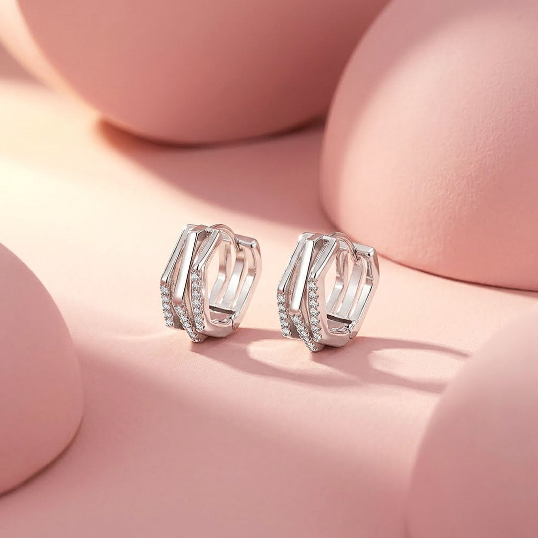 Triple-Row Pavé Geometric Huggie Earrings | Luxe3701