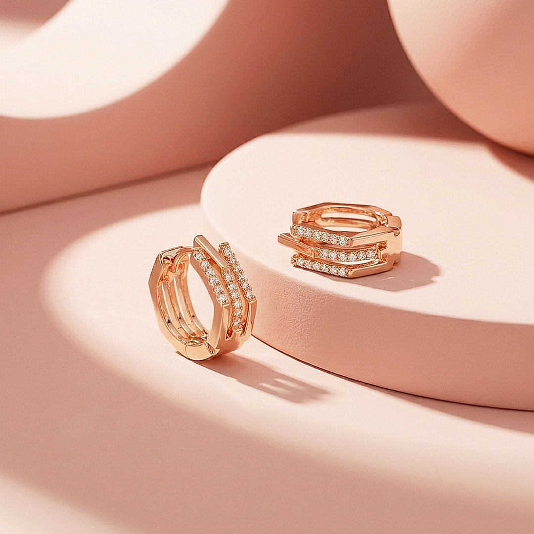 Triple-Row Pavé Geometric Huggie Earrings | Luxe3701