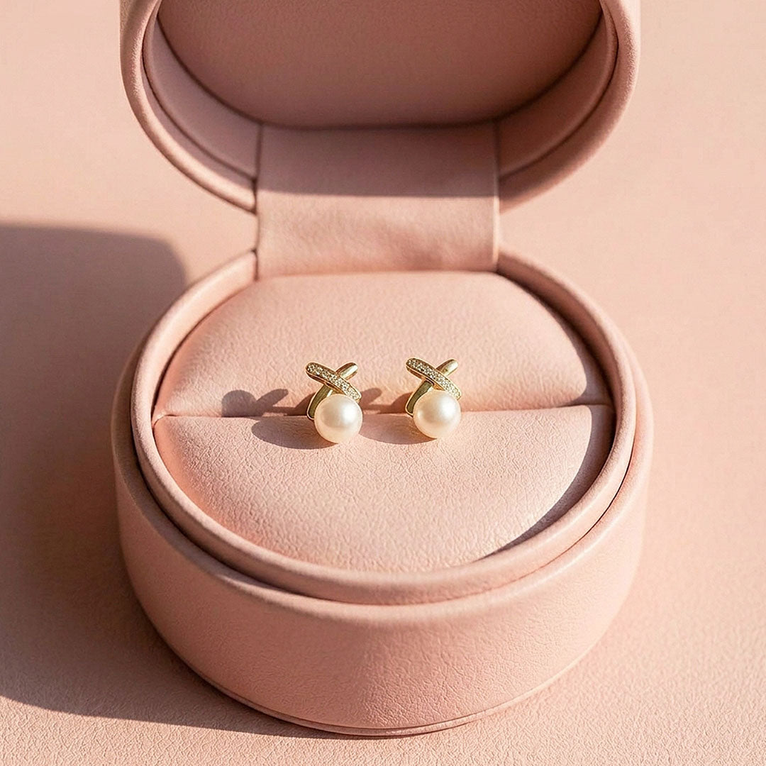 Pavé Cross &amp; Pearl Stud Earrings | Luxe3704