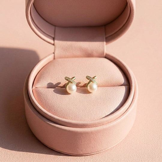 Pavé Cross &amp; Pearl Stud Earrings | Luxe3704