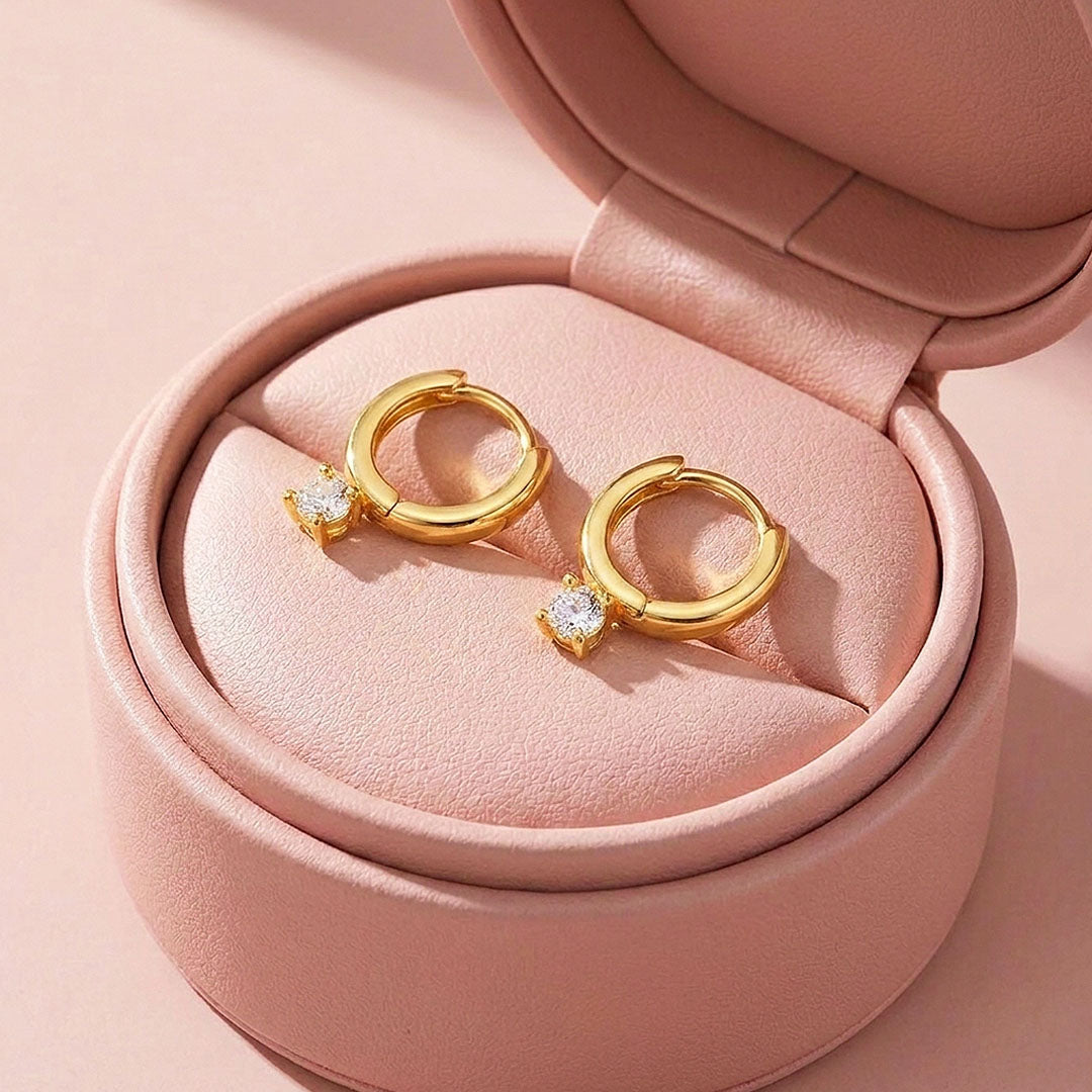 Solitaire Drop Huggie Hoop Earrings | Luxe3705