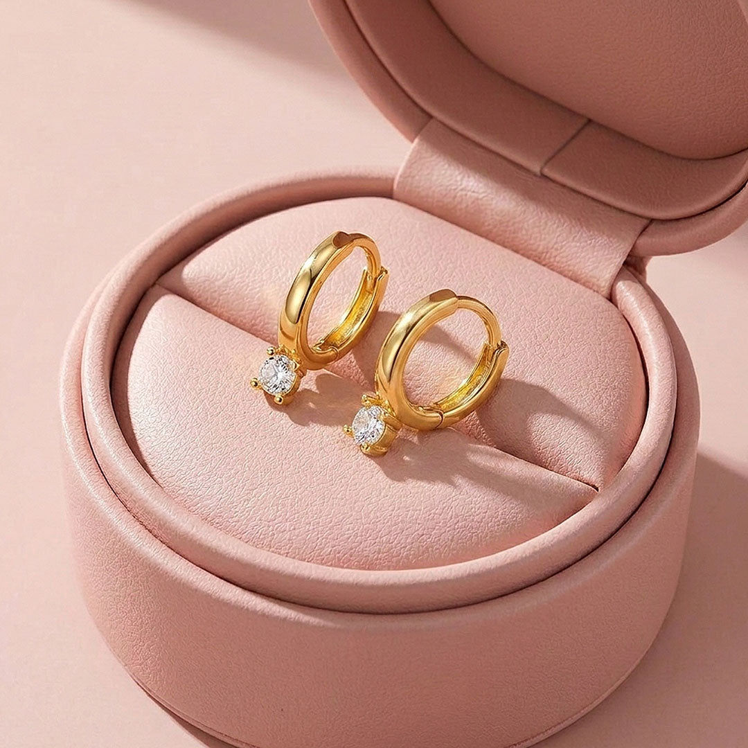 Solitaire Drop Huggie Hoop Earrings | Luxe3705