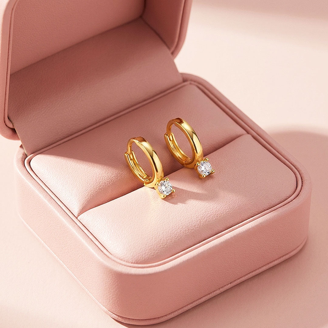 Solitaire Drop Huggie Hoop Earrings | Luxe3705