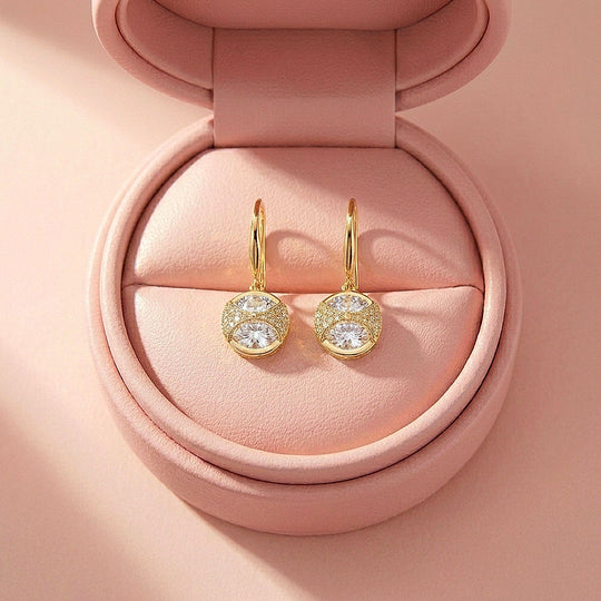 Round Pavé Solitaire Drop Hook Earrings | Luxe3706