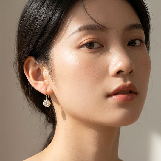 Round Pavé Solitaire Drop Hook Earrings | Luxe3706