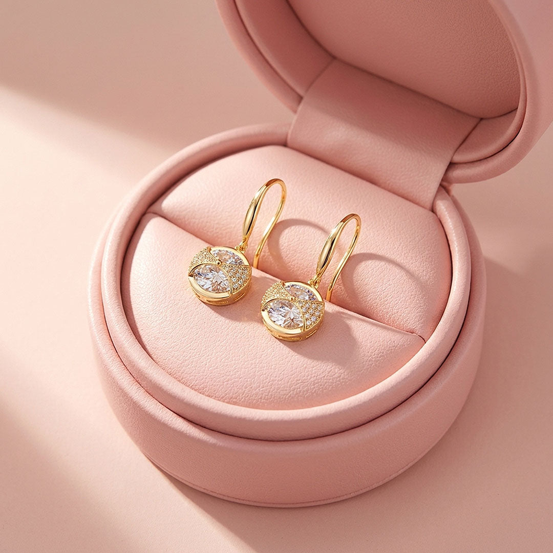 Round Pavé Solitaire Drop Hook Earrings | Luxe3706