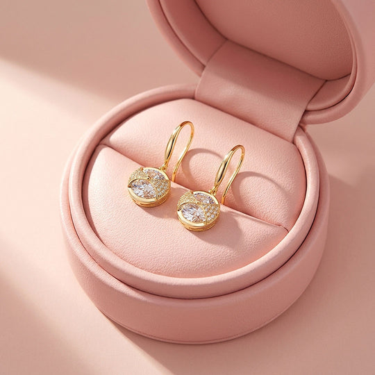 Round Pavé Solitaire Drop Hook Earrings | Luxe3706