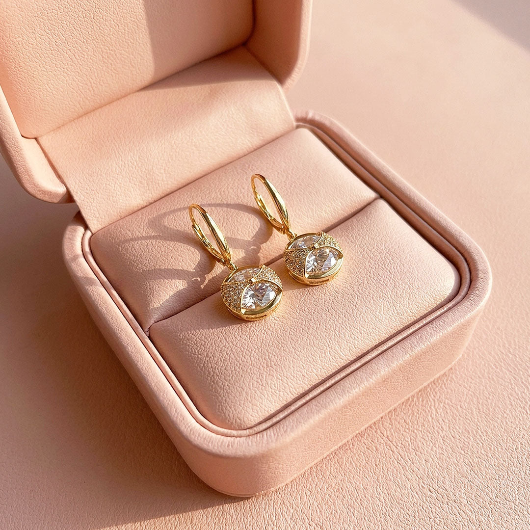 Round Pavé Solitaire Drop Hook Earrings | Luxe3706