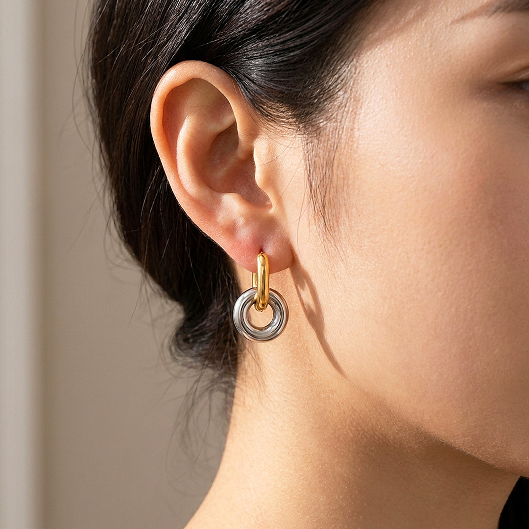 Double Ring Drop Hoop Earrings | Luxe3708