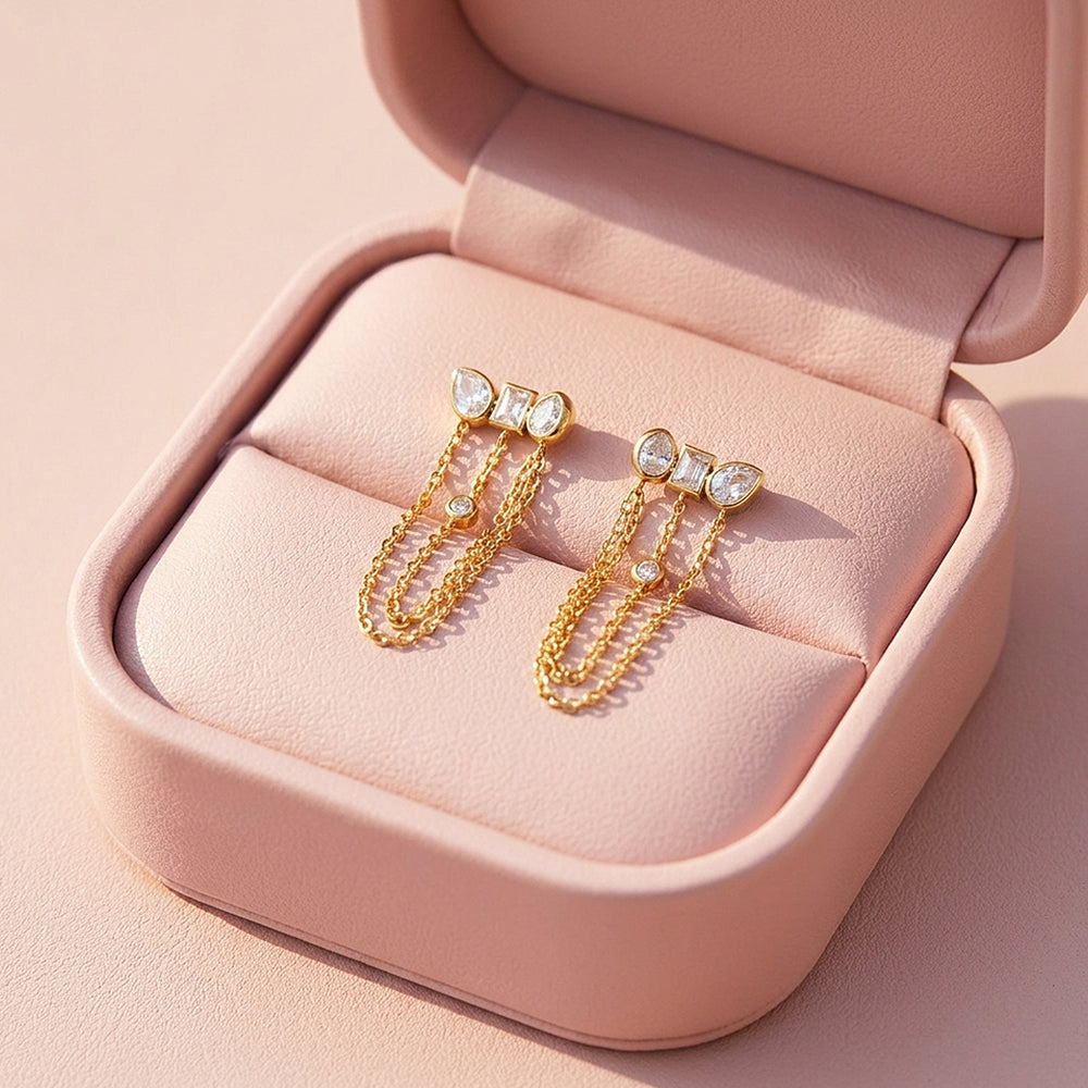 Mixed-Cut Bezel Chain Drop Earrings | Luxe3709