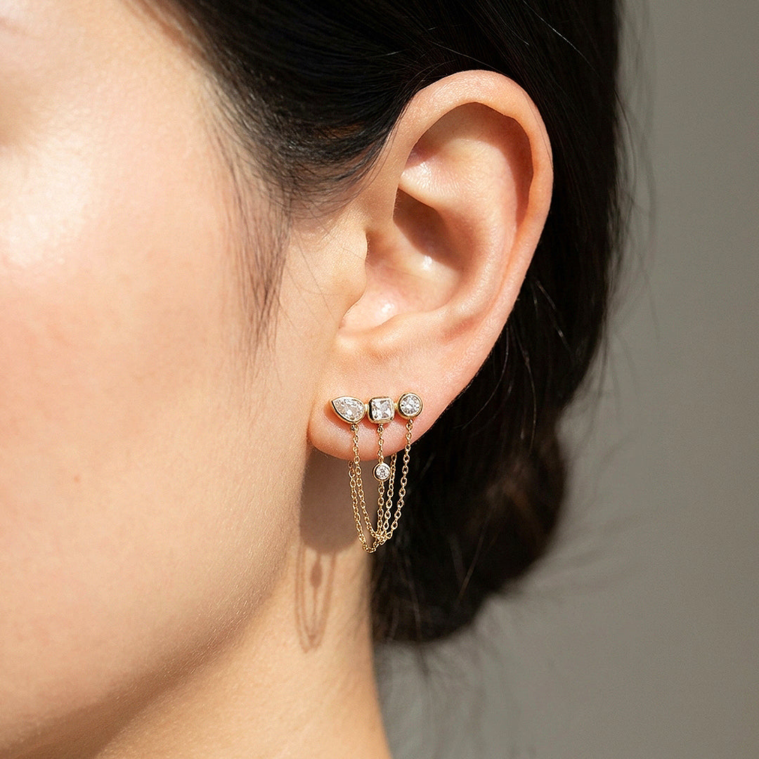 Mixed-Cut Bezel Chain Drop Earrings | Luxe3709