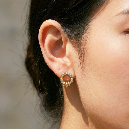 Pavé Circle &amp; Triple Ring Stud Earrings | Luxe3710