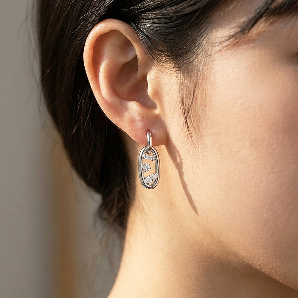 Mixed-Cut Oval Drop Hoop Earrings | Luxe3711