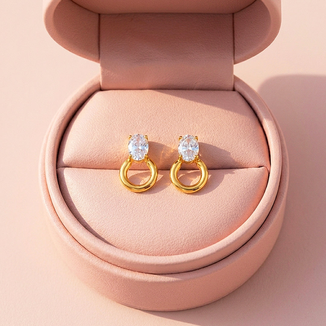 Oval Solitaire &amp; Ring Drop Stud Earrings | Luxe3715