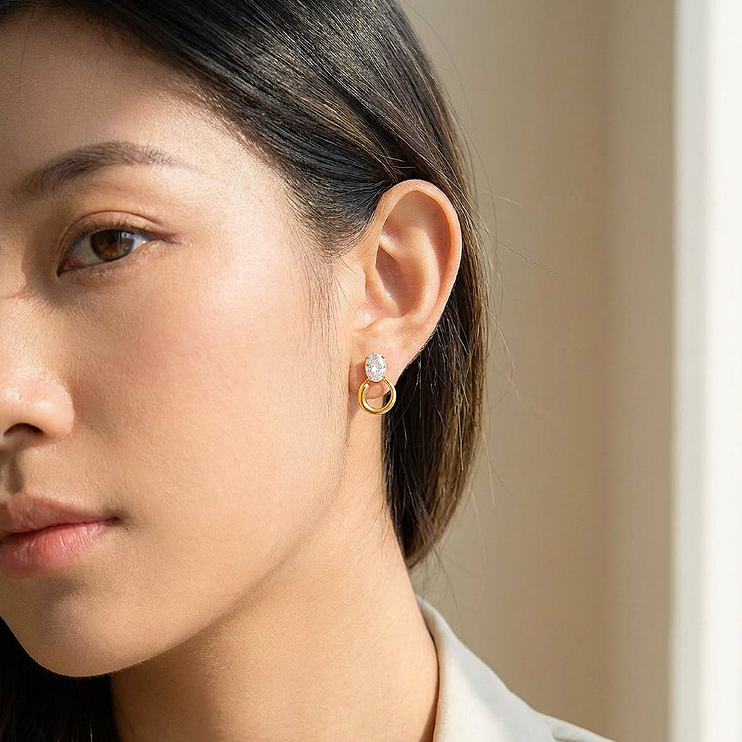 Oval Solitaire &amp; Ring Drop Stud Earrings | Luxe3715