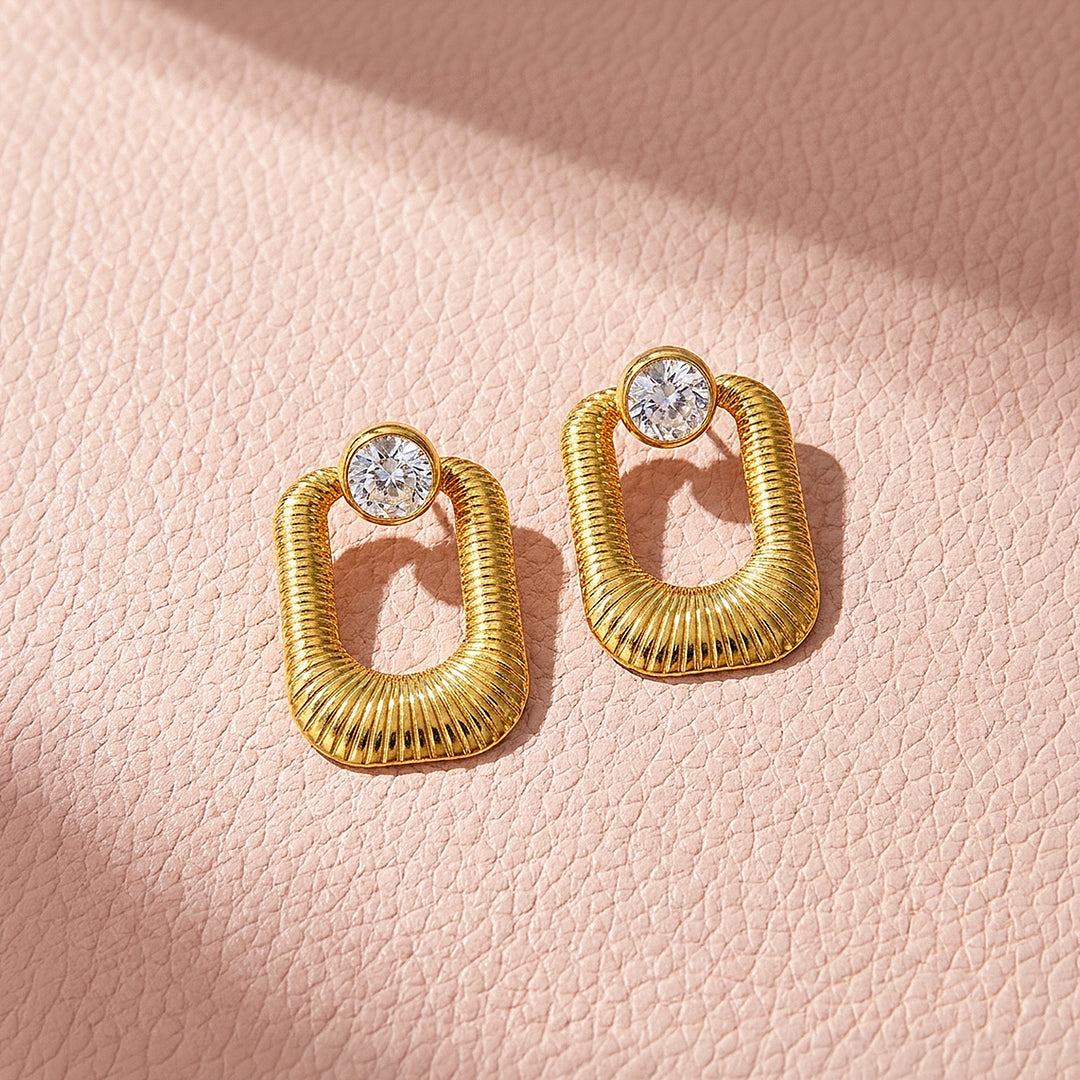 Ribbed Oval Drop &amp; Solitaire Stud Earrings | Luxe3716