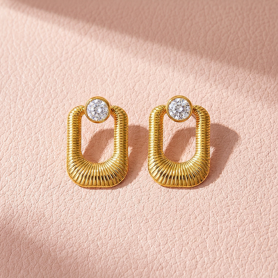 Ribbed Oval Drop &amp; Solitaire Stud Earrings | Luxe3716