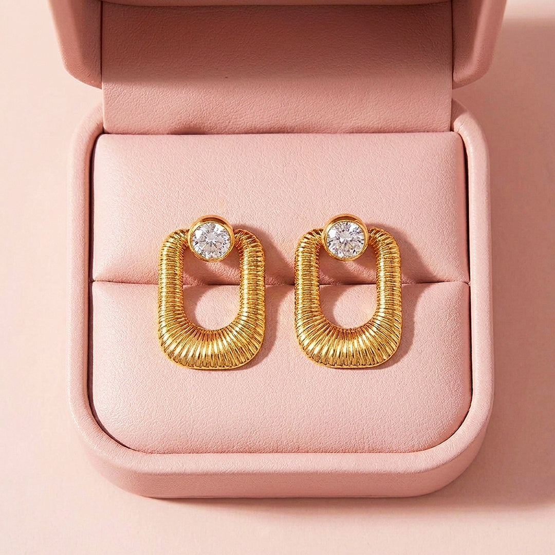 Ribbed Oval Drop &amp; Solitaire Stud Earrings | Luxe3716