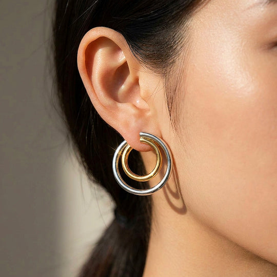 Double Hoop Two-Tone Earrings | Luxe3717