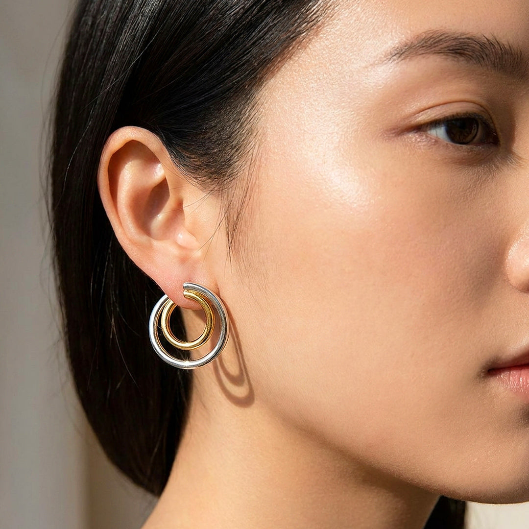 Double Hoop Two-Tone Earrings | Luxe3717