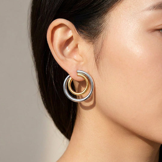 Double Hoop Two-Tone Earrings | Luxe3717