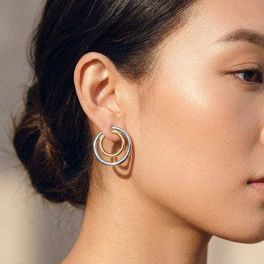 Double Hoop Two-Tone Earrings | Luxe3717