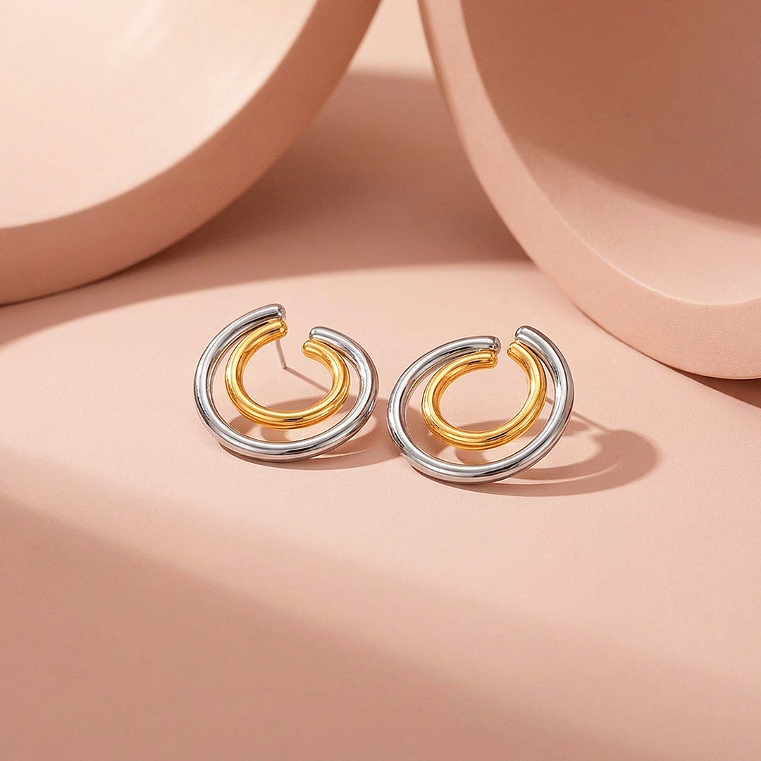 Double Hoop Two-Tone Earrings | Luxe3717