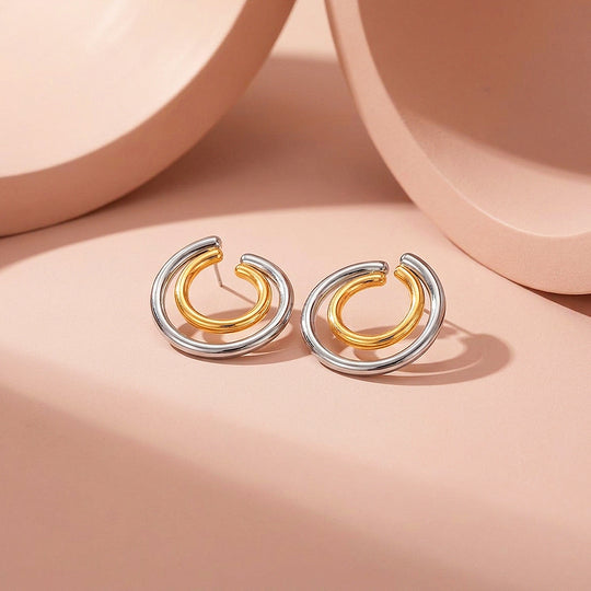 Double Hoop Two-Tone Earrings | Luxe3717
