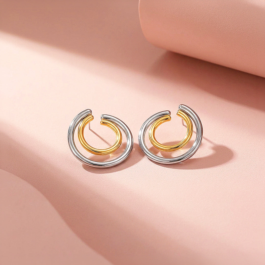 Double Hoop Two-Tone Earrings | Luxe3717