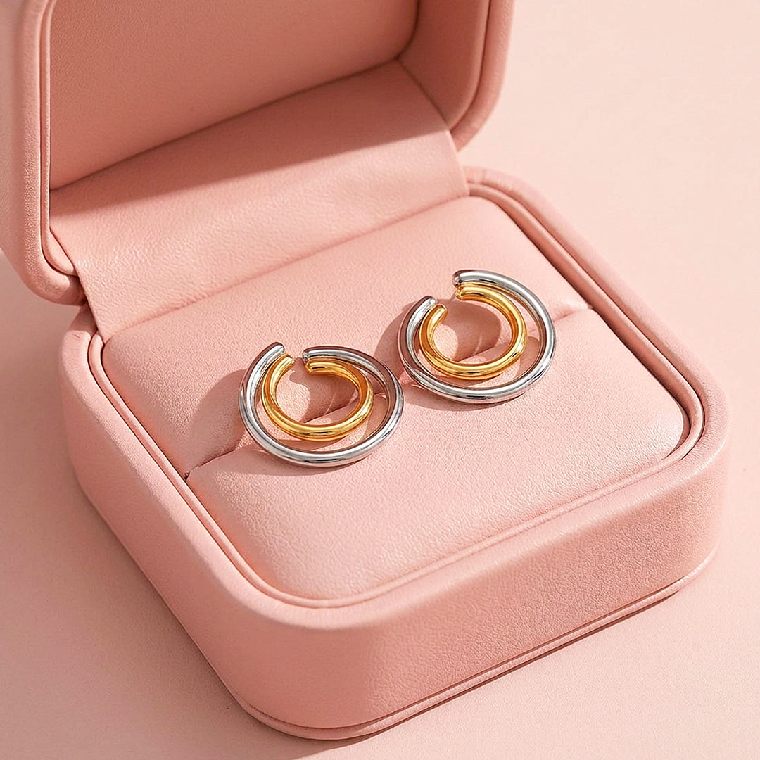 Double Hoop Two-Tone Earrings | Luxe3717