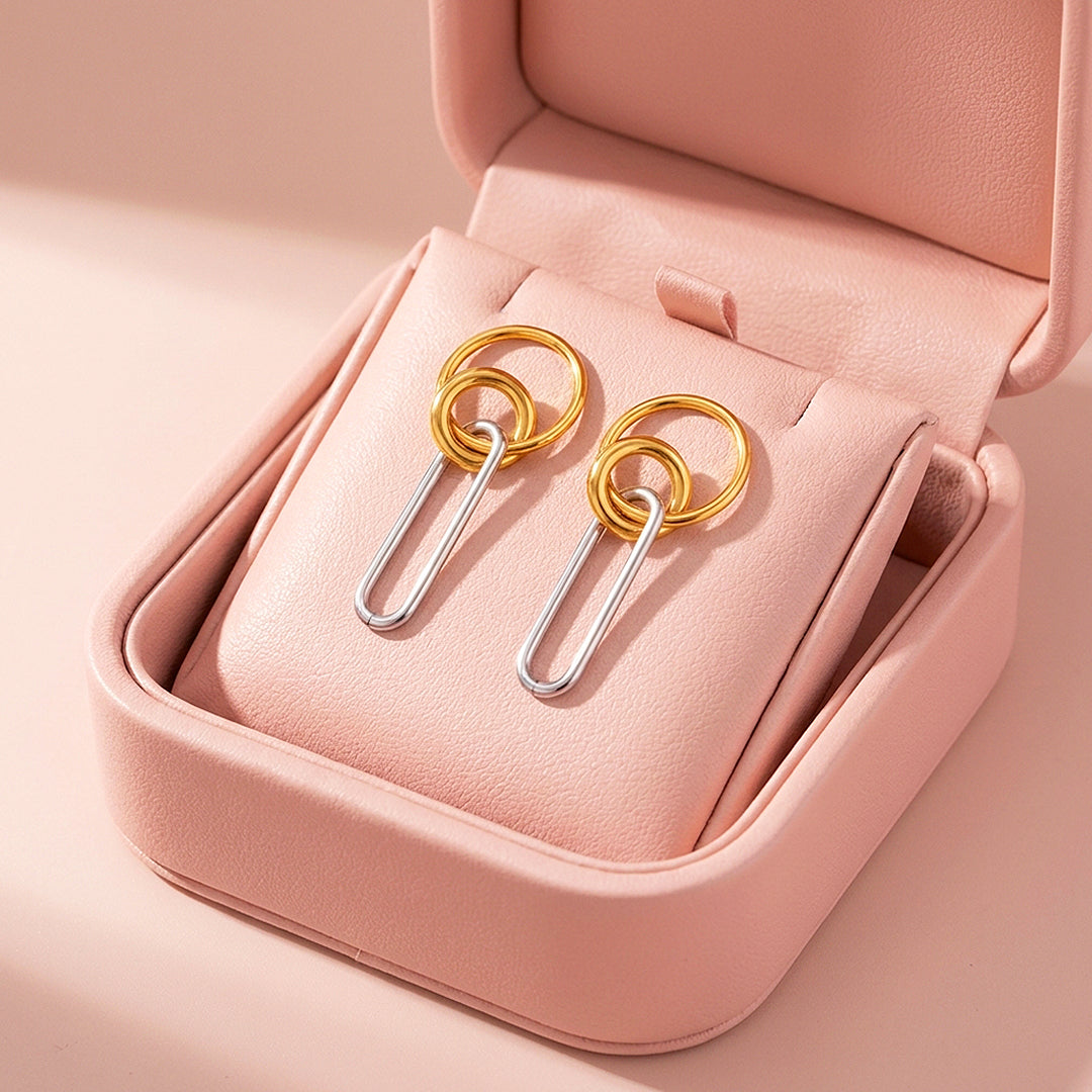 Two-Tone Circle &amp; Oval Link Drop Earrings | Luxe3718