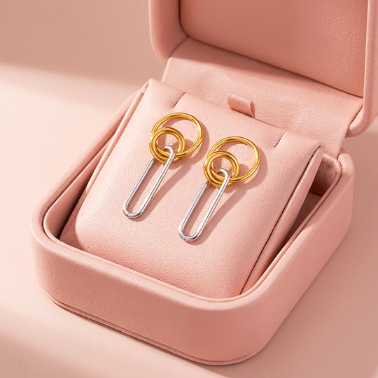 Two-Tone Circle &amp; Oval Link Drop Earrings | Luxe3718